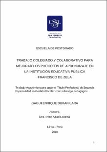 Trabajo colegiado y colaborativo para mejorar los procesos de aprendizaje en la Institución Educativa Pública Francisco de Zela