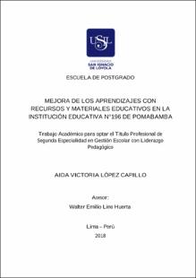 Mejora de los aprendizajes con recursos y materiales educativos en la Institución Educativa N° 196 de Pomabamba