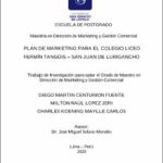 Plan de marketing para el colegio Liceo Fermín Tangüis – San Juan de Lurigancho