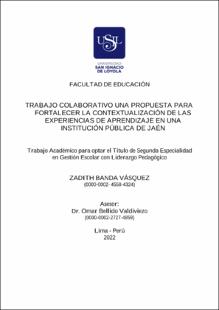 Trabajo colaborativo una propuesta para fortalecer la contextualización de las experiencias de aprendizaje en una institución pública de Jaén