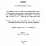 Trabajo colegiado en la resolución de problemas mejorará los aprendizajes en la Institución Educativa Nº 20851 San Juan de Colquioc de Llampa – Bolognesi – Ancash
