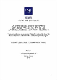 Un cambio en el diseño educativo ecológico para la mejora de los aprendizajes en la I.E.P. 70239 – Queñuani