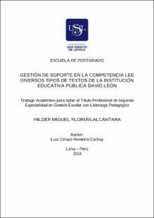 Gestión de soporte en la competencia lee diversos tipos de textos de la Institución Educativa Pública David León