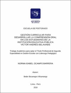 Gestión curricular para desarrollar la comprensión oral en los estudiantes de la Institución Educativa Pública Víctor Andrés Belaunde