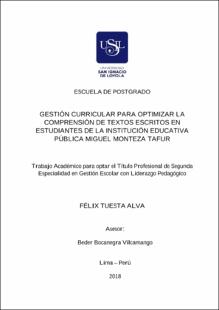 Gestión curricular para optimizar la comprensión de textos escritos en estudiantes de la Institución Educativa Pública Miguel Monteza Tafur