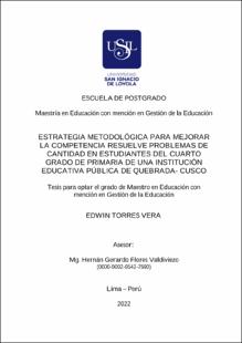 Estrategia metodológica para mejorar la competencia resuelve problemas de cantidad en estudiantes del cuarto grado de primaria de una institución educativa pública de Quebrada- Cusco