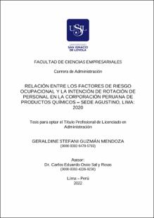 Relación entre los factores de riesgo ocupacional y la intención de rotación de personal en la Corporación Peruana de Productos Químicos – Sede Agustino, Lima: 2020