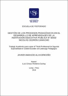 Gestión de los procesos pedagógicos en el desarrollo de aprendizajes de la Institución Educativa Pública N° 82532 Nicolás Cedrón Camacho
