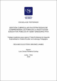 Gestión curricular en estrategias de comprensión lectora en la Institución Educativa Pública N° 82097 Gregorio Pita