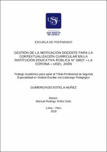 Gestión de la motivación docente para la contextualización curricular en la Institución Educativa Pública N° 16027 – La Corona — UGEL Jaén