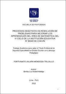 Procesos didácticos en resolución de problemas para mejorar los aprendizajes del área de matemática del IV ciclo de la Institución Educativa Nº 86349 de Chavín