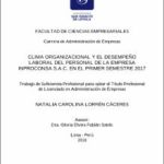 Clima organizacional y el desempeño laboral del personal de la empresa INPROCONSA S.A.C. en el primer semestre 2017