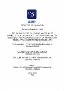 Relación entre el uso de materiales didácticos y desarrollo psicomotor fino en niños de tres años de edad en la institución educativa Javier Pérez de Cuéllar